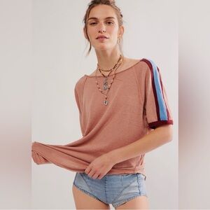 NWT Free People Short Sleeve Tee with Blue and Red Stripes